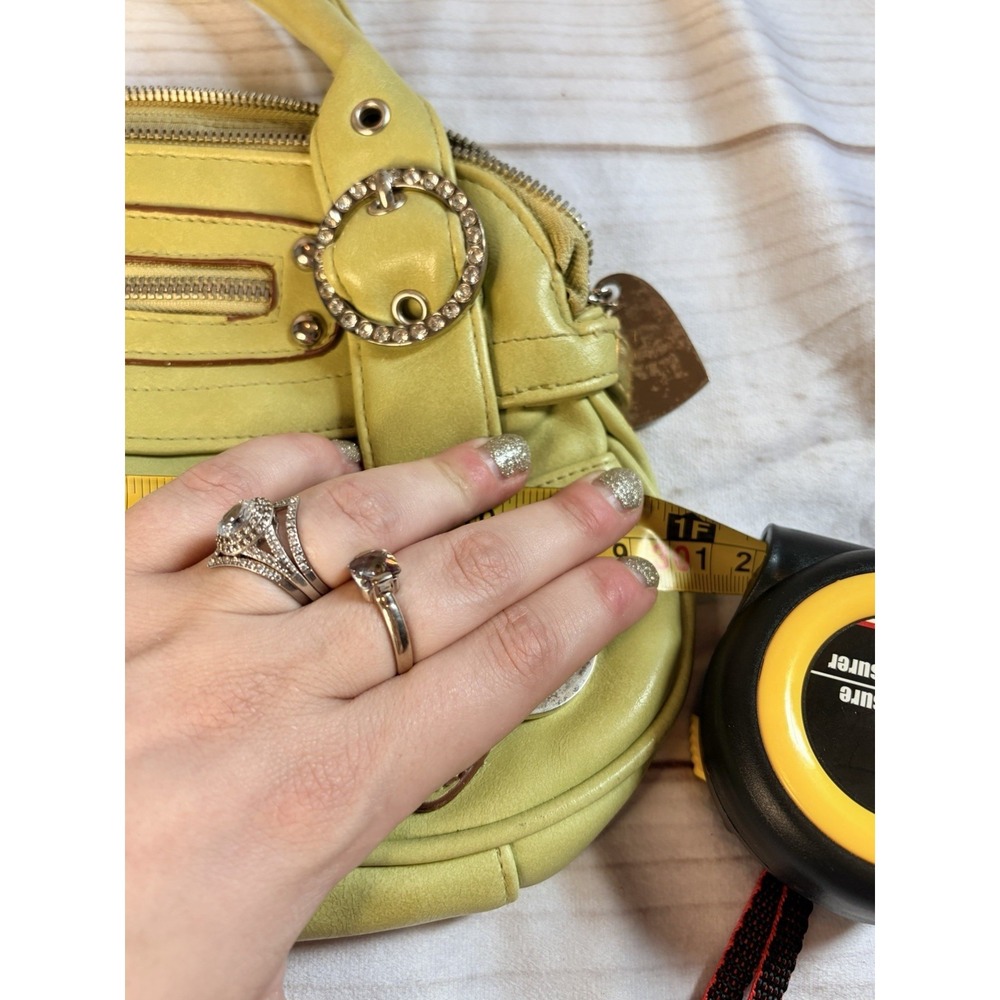Guess Y2K Lime Green Shoulder Hand Bag Rhinestone Charm McBling Purse Baguette - Picture 7 of 9